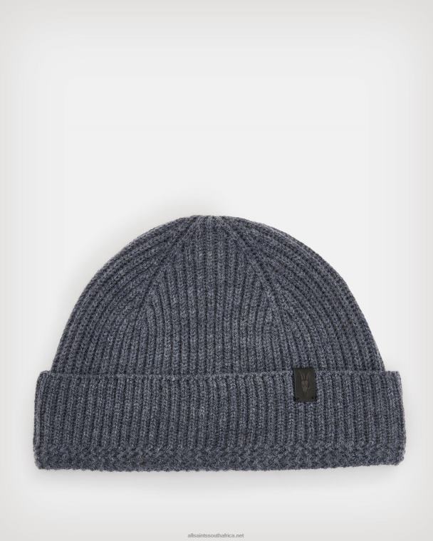 AllSaints Merino Wool Beanie Men Charcoal LN2N22062