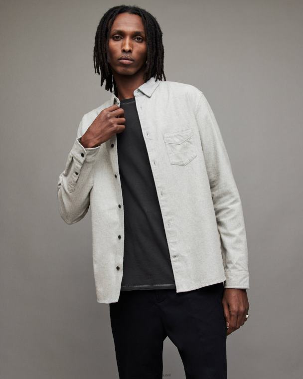 AllSaints Arden Brushed Cotton Shirt Men Grey Marl LN2N21390
