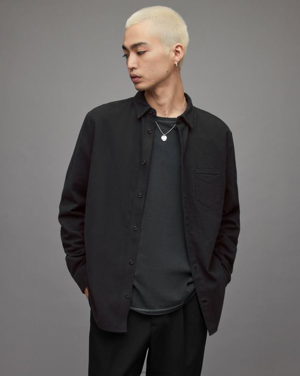 AllSaints Arden Brushed Cotton Shirt Men Jet Black LN2N21391