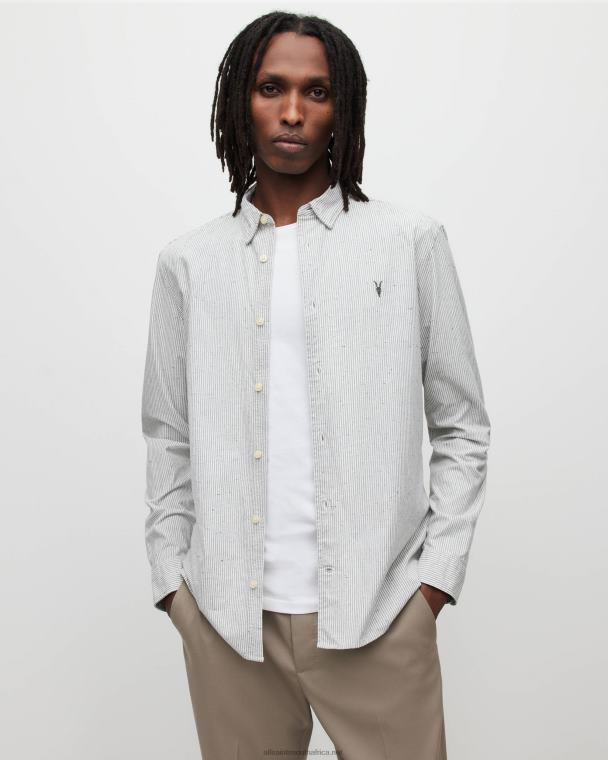 AllSaints Flavin Pinstripe Shirt Men White/Grey LN2N21384