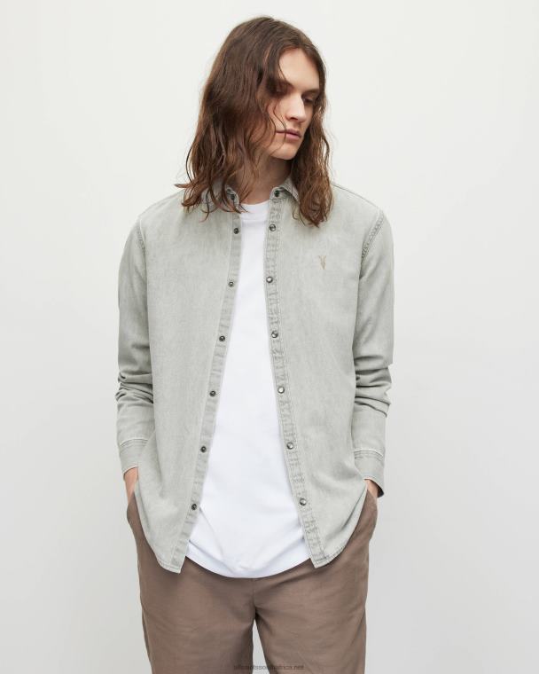 AllSaints Gleason Ramskull Denim Shirt Men Grey LN2N21393