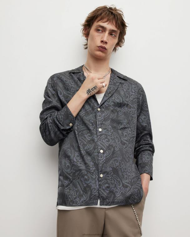 AllSaints Nidaros Paisley Shirt Men Black LN2N21385