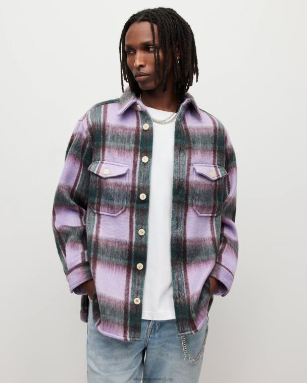 AllSaints Zeiser Checked Shirt Men Cold Lilac LN2N21387